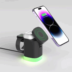 LAX 3-in-1 MagSafe Compatible Compact Wireless Charging Station - Black - Image 9