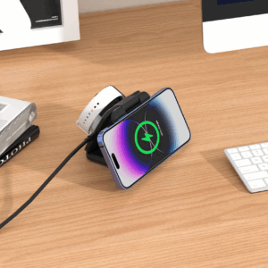 LAX 3-in-1 Magnetic Foldable Wireless Charger for iPhone, Apple Watch, AirPods - Black - Image 4