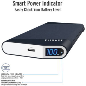 Elixage 10,000 mAh PD 3.0  Power Bank with Built-in USB C Output - Blue - Image 4