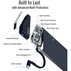 Elixage 10,000 mAh PD 3.0  Power Bank with Built-in USB C Output - Blue - Image 5