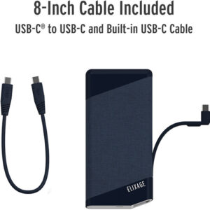 Elixage 10,000 mAh PD 3.0  Power Bank with Built-in USB C Output - Blue - Image 6