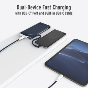 Elixage 10,000 mAh PD 3.0  Power Bank with Built-in USB C Output - Blue - Image 8