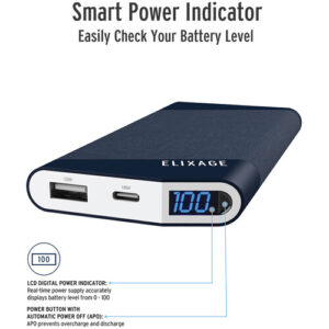 Elixage 10,000 mAh PD 3.0  Power Bank with USB A & USB C Outputs - Blue - Image 3