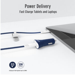 Elixage 30W PD USB-C Car Charger wtih 4 FT USB-C Cable - Blue - Image 3