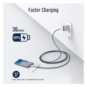 Elixage 6 FT USB-C to USB-C Braided Data Cable – Blue - Image 5
