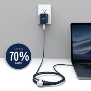 Elixage 30W PD USB-C Wall Charger wtih 6 FT USB-C Cable - Blue - Image 9