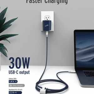 Elixage 30W PD USB-C Wall Charger wtih 6 FT USB-C Cable - Blue - Image 10