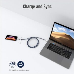 Elixage 6 FT USB-C to Lightning Braided Data Cable - Blue - Image 5