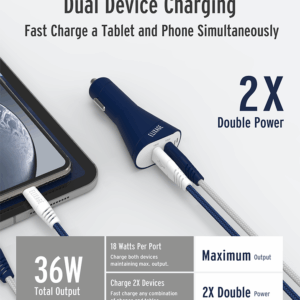 Elixage 36W PD Dual Port USB-C Car Charger - Blue - Image 3