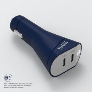 Elixage 36W PD Dual Port USB-C Car Charger - Blue - Image 5
