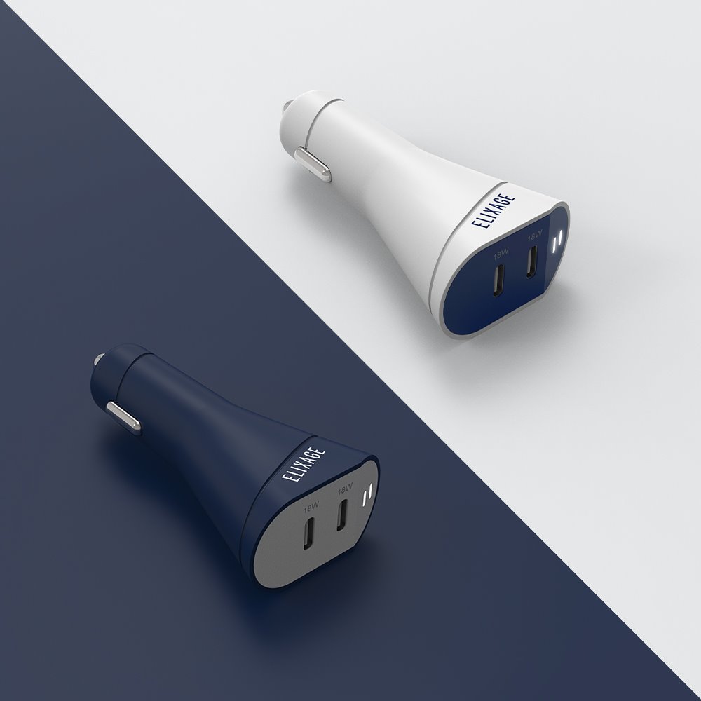 Dual Car Adapter Blue & White