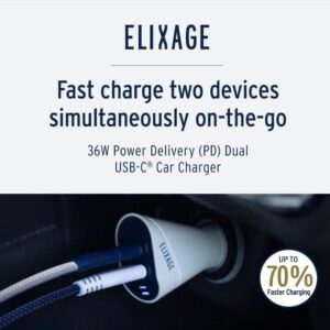 Elixage 36W PD Dual Port USB-C Car Charger - White - Image 6