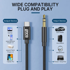Edge Pulse Series Type-C to 3.5mm Port 4 Ft Braided Aux Audio Cable - Black - Image 4