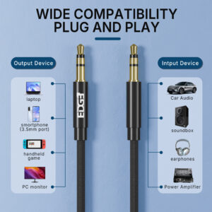 Edge Pulse Series 3.5mm to 3.5mm Port 4 Ft Braided Aux Audio Cable - Black - Image 5