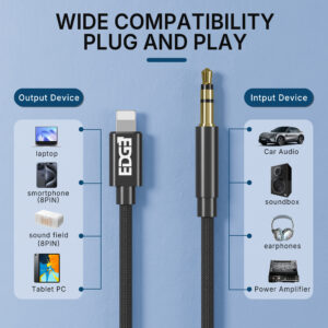 Edge Pulse Series Lightning to 3.5mm Port 4 Ft Braided Aux Audio Cable - Black - Image 4
