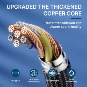 Edge Pulse Series Type-C to 3.5mm Port 4 Ft Braided Aux Audio Cable - Black - Image 3